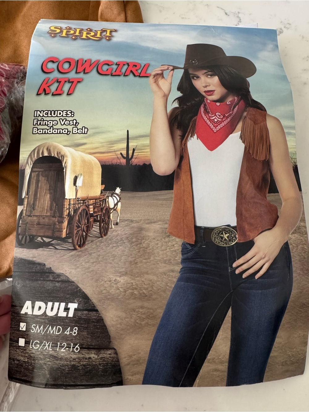 Spirit Halloween Cowgirl Costume Kit S/M 4-8 Western Fringe Vest Bandana Belt - Picture 2 of 8